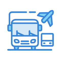 Bus, Plane and Luggage: Transportation and Travel Icon Illustration
