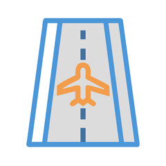 Runway icon with an airplane, aviation, travel, airport, and transportation
