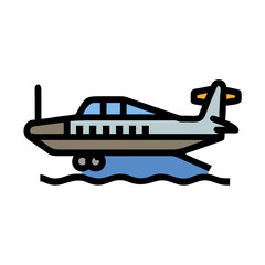 Light Airplane Illustration: Simple Flat Design on Water with Black Background