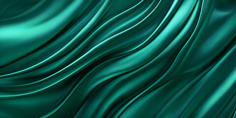 Obraz premium A detailed close-up of dark teal silk satin, waves rolling across its glossy surface, with a striking contrast of light and shadow 