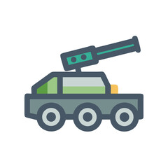 Cartoon Missile Launcher Military Vehicle Icon on Black Background Illustration
