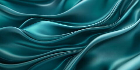 Obraz premium A detailed close-up of dark teal silk satin, waves rolling across its glossy surface, with a striking contrast of light and shadow 