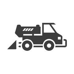 Gray Snowplow Vehicle Icon on Black Background: Winter Services, Safety