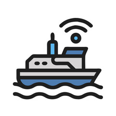 Connected Cruise Ship Icon: Maritime Transportation and Technology Concept