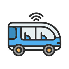 Autonomous Vehicle Icon: Self-Driving Shuttle, Connected Transportation and Smart City Concept
