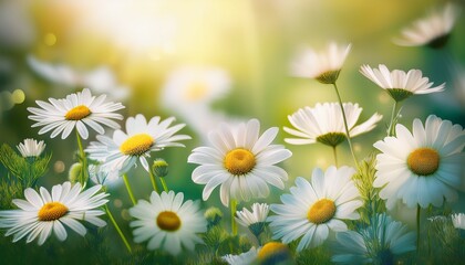 Fototapeta premium flowers daisies dreamy abstract pretty special occasion light green background