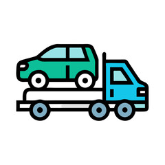 Car Carrier Truck Illustration in Teal and Blue, Transporting a Vehicle