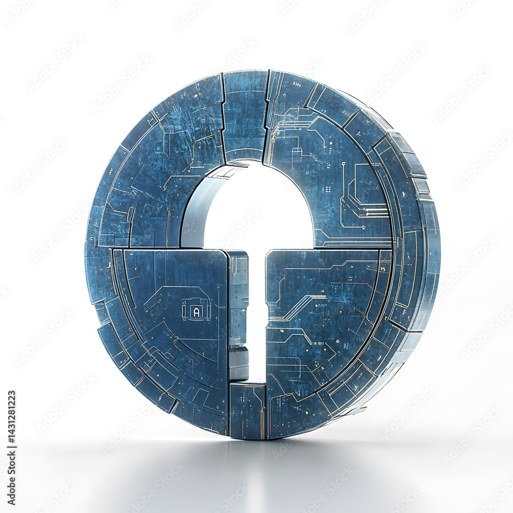 Poster digital security key concept virtual space 3d model modern design abstract perspective technology in