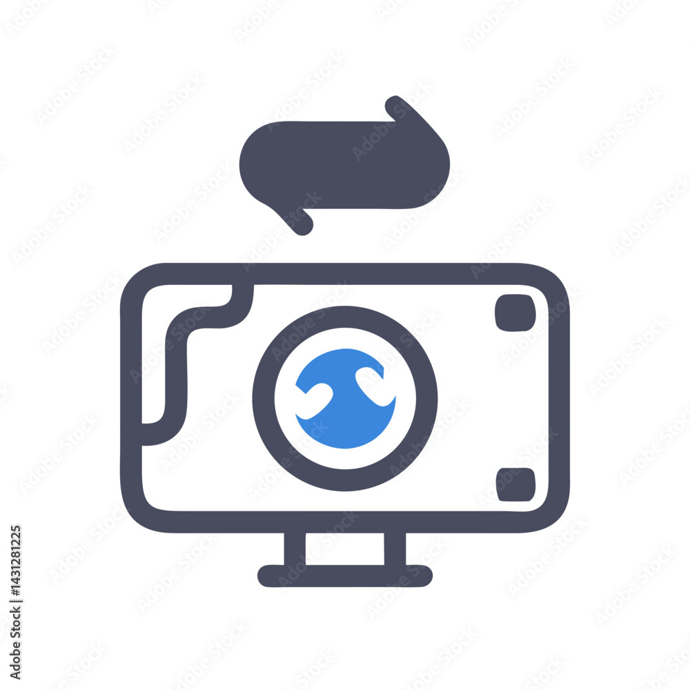 Poster monitor with a rotate symbol, indicating screen rotation or orientation change