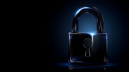 Fototapeta premium Modern Metallic Padlock on Dark Background with Soft Blue Light, Symbolizing Security and Privacy