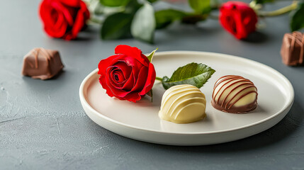 Moody Chocolate Display with Fresh Roses Still Life Photography for Food Bloggers and Bakers