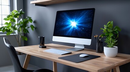 Fototapeta premium Modern workspace display the stock market