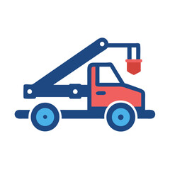 Stylized Crane Truck Illustration in Blue and Red on Black Background