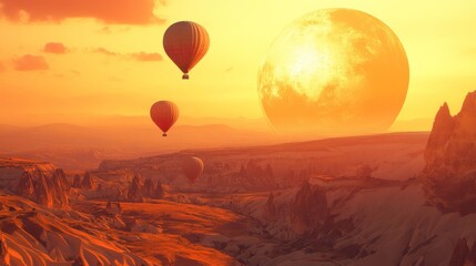Hot Air Balloons Soaring Over Cappadocia's Golden Sunset