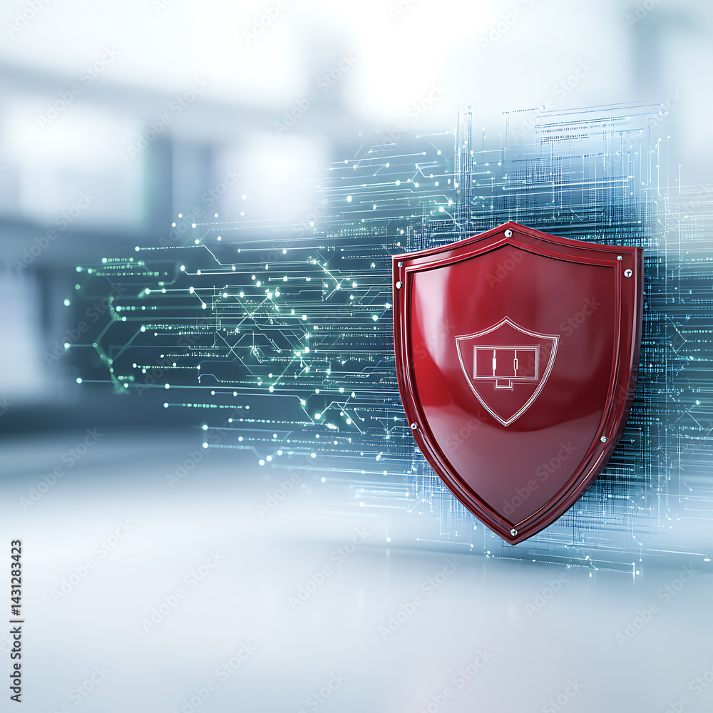Poster digital security shield virtual environment graphic design modern technology abstract view cyber pro