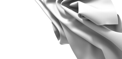 A close-up of a white fabric, gently draped and flowing, creating an abstract and elegant design. © vegefox.com