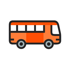 Orange Cartoon Bus Icon Illustration Isolated on Black Background, Transportation Concept