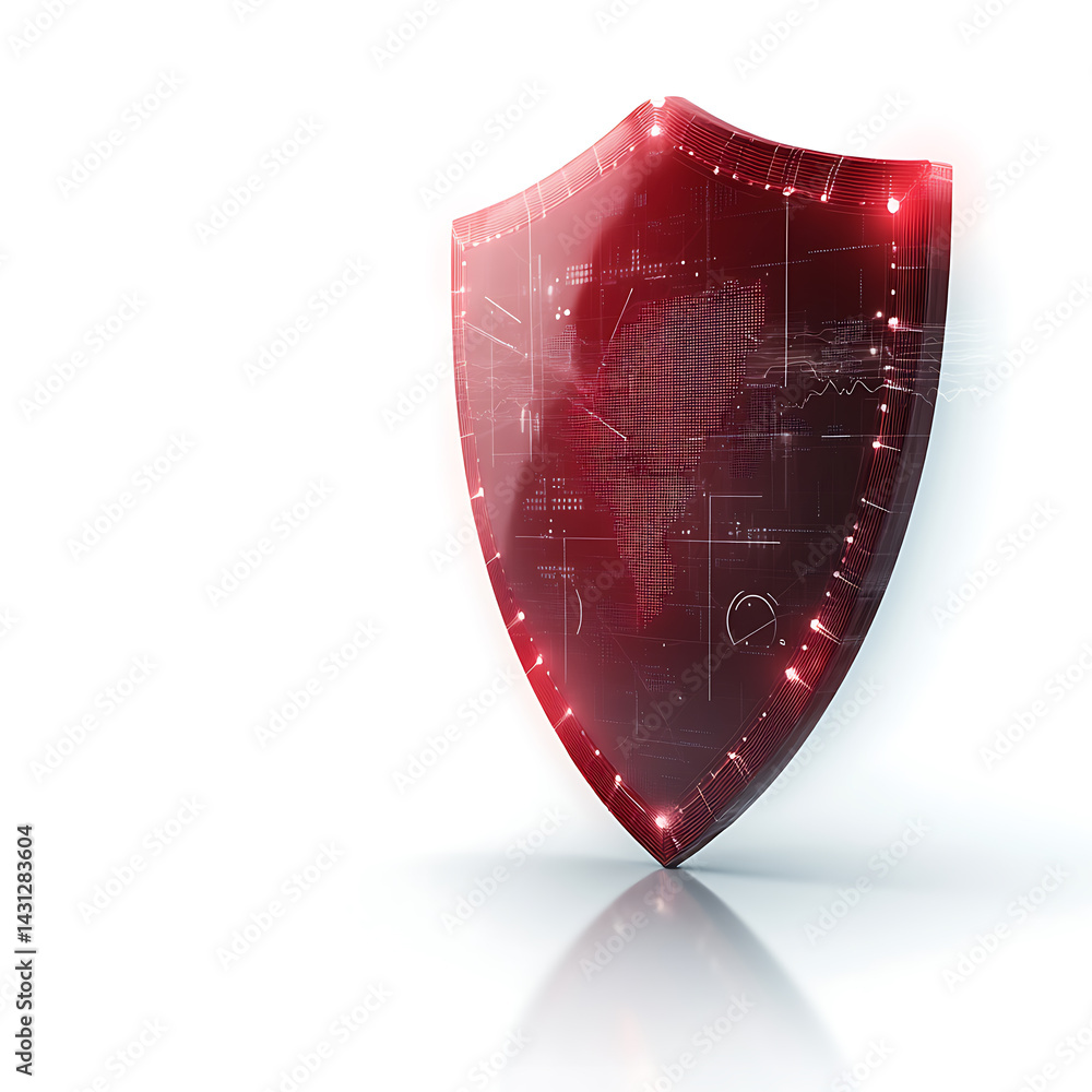 Poster securing digital infrastructure cybersecurity shield design virtual environment graphic representati
