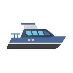 Modern Blue Motor Yacht Isolated on Black Background - Transportation Icon