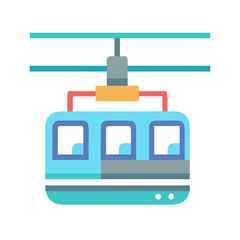 Modern minimalist flat vector design of a cable car on black background