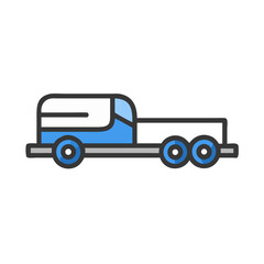 Blue and White Flatbed Truck Isolated Vector Icon on Black Background