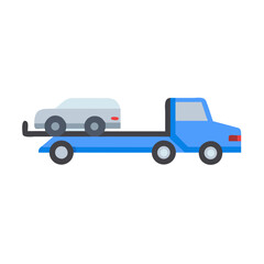 Fototapeta premium Blue Tow Truck with Gray Car on Black Background, Flat Illustration