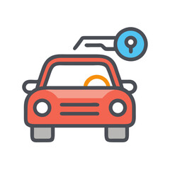 Car Icon with Key on Black Background - Car Rental, Sales