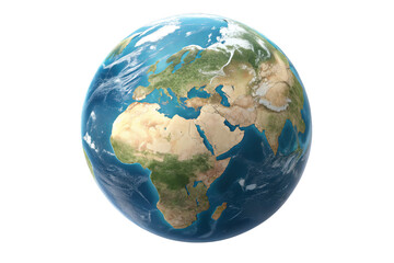 Fototapeta premium A 3D rendering of Earth, the globe, with blue oceans and green continents, is set against a transparent background