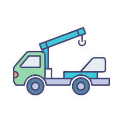 Cartoon Tow Truck Illustration on Black Background with Teal and Green