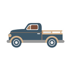 Classic Blue Pickup Truck Illustration with Simple Design Elements on Black