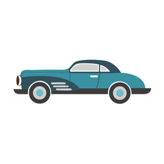 Vintage Blue Car Illustration on Black Background, Classic Automobile