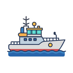 Colorful Cartoon Tugboat on the Water, Marine Transport Icon