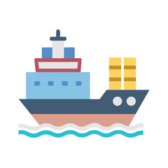 Obraz premium Colorful Cargo Ship Illustration on Water, Shipping and Transportation Concept