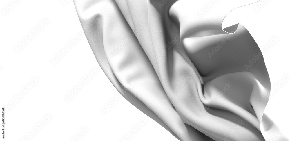 Aufkleber A white fabric drapes gracefully, creating a smooth and abstract texture. The folds and waves of the material are highlighted by soft shadows, creating a sense of movement and depth.