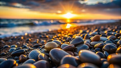 Obraz premium Smooth Grey Pebbles Silhouette at Sunset - Nature Stock Photo