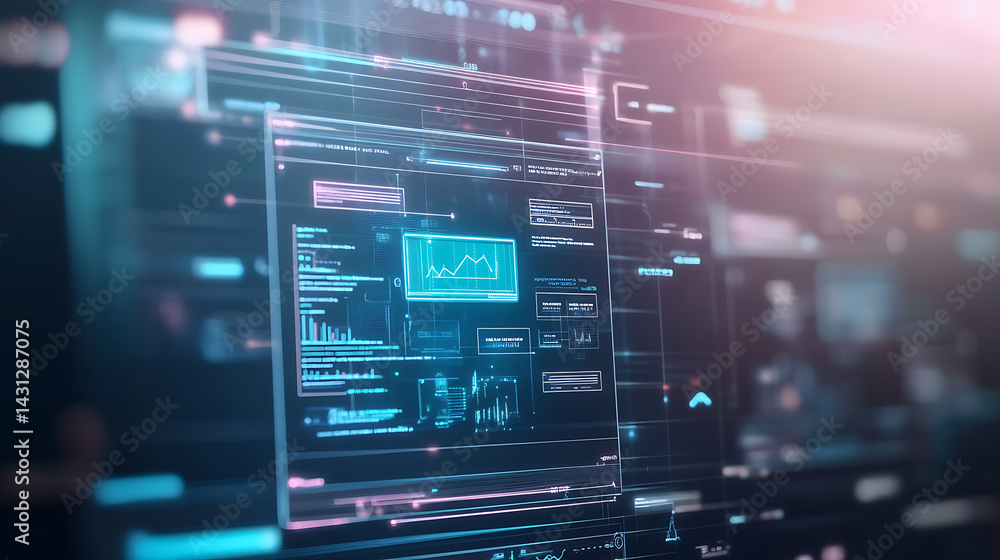 Poster analyzing data trends in digital dashboards virtual workspace infographic modern technology interact