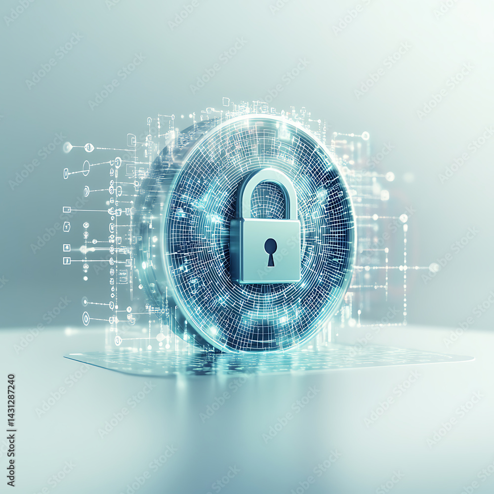 Poster securing digital assets locking down cybersecurity measures in technology-focused environments