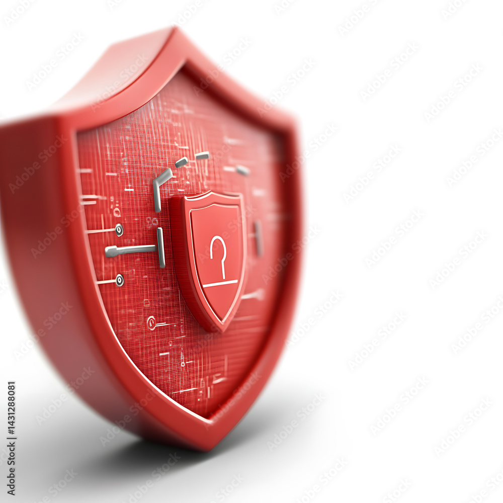 Poster cybersecurity action protecting digital assets with shield technology in futuristic environment