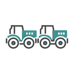 Vintage Truck Cartoon: Two Green Trucks Isolated on Black Background