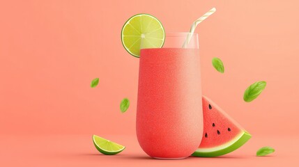 Watermelon, basil, and lime smoothie for hydration symbolizing fresh summer refreshment
