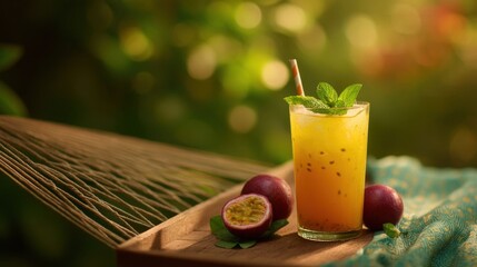 Fototapeta premium Refreshing Passionfruit Mojito on Hammock with Tropical Vibes