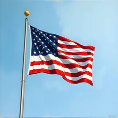 Obraz premium American Flag Waving in the Wind – Symbol of Freedom, Unity, and Patriotism