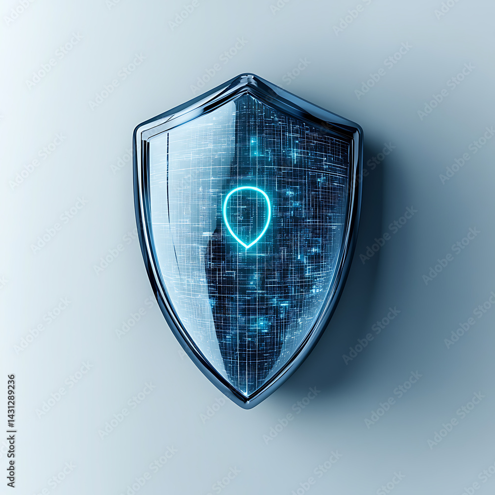 Poster digital shield protecting data cybersecurity landscape graphic design futuristic environment close-u