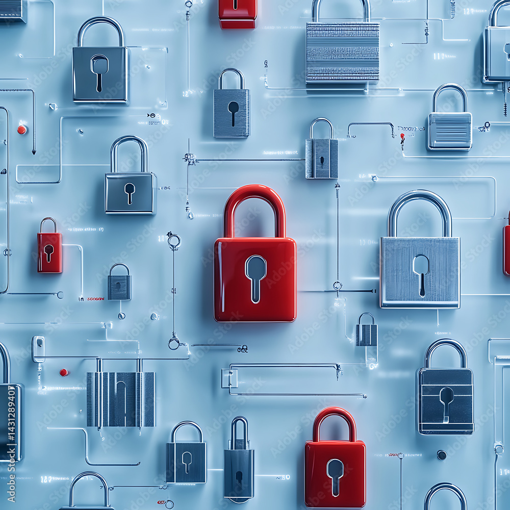 Aufkleber securing data with digital locks cybersecurity graphic design modern technology digital environment