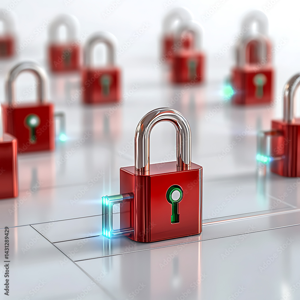 Poster security locks in a digital environment conceptual illustration high-tech background futuristic view
