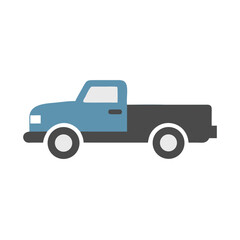 Blue Truck Vector Illustration on Black Background, Transportation Vehicle Flat Design