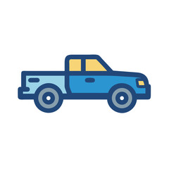 Blue Pickup Truck Icon Isolated on Black Background Illustration