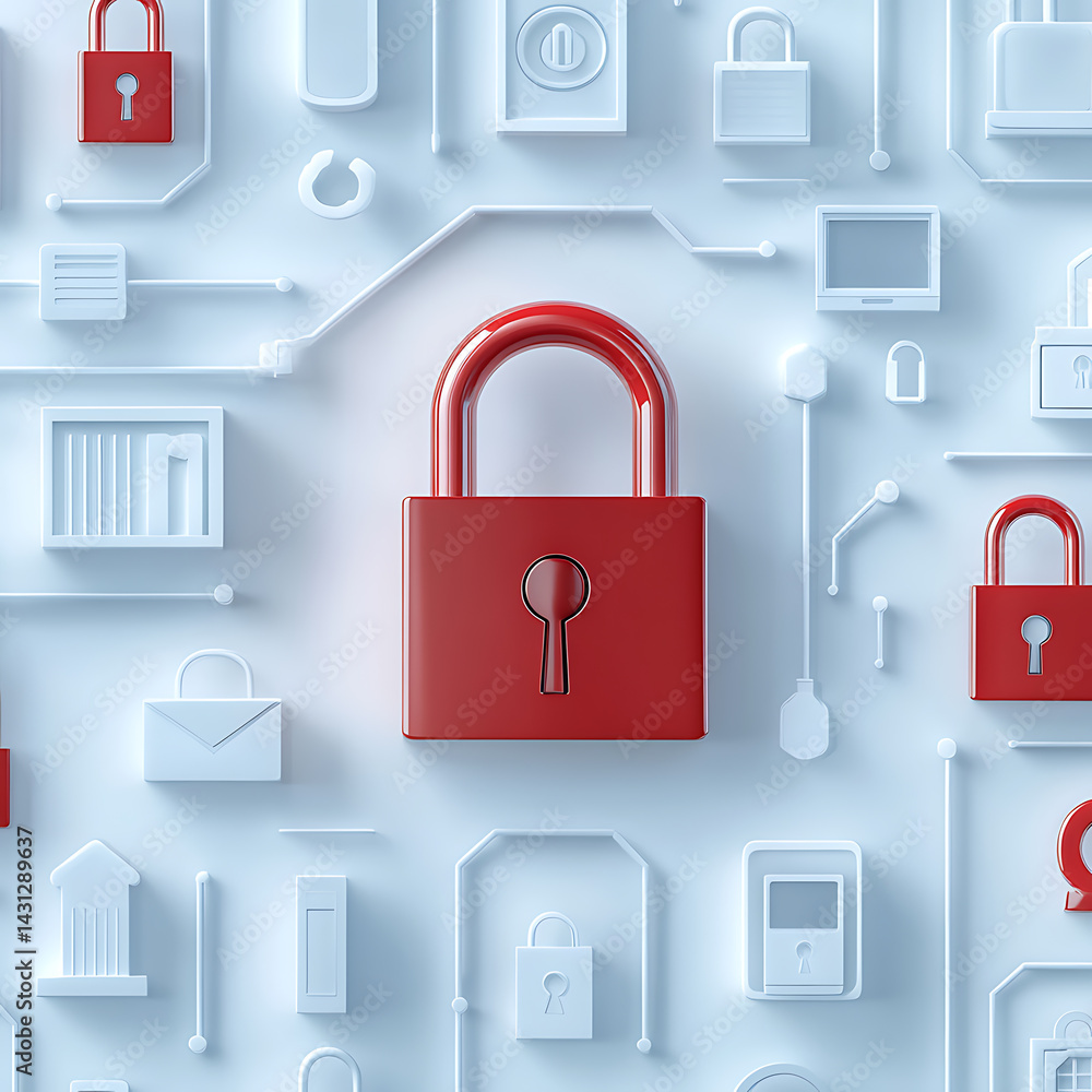 Poster securing digital assets locking down data privacy virtual space infographic modern close-up cybersec