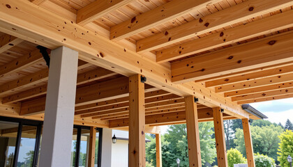 Natural wood beams create warm and inviting atmosphere in this architectural design