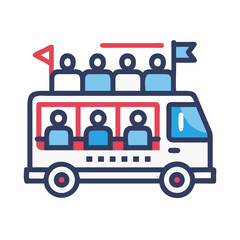 Open-Top Tour Bus with Passengers, Sightseeing Vehicle Icon Illustration